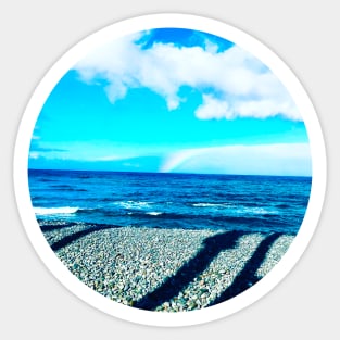 Shades Of Blue Ocean Summer Beach Waves With Sea Pebbles Under The Clear Blue Sky Sticker